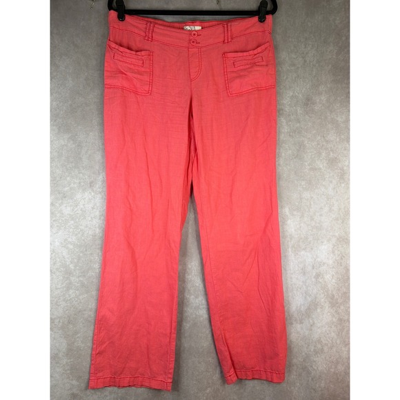 SO Pants - SO Linen Blend Pants Womens‎ Large Coral Relaxed Straight Leg Elastic Back Beach